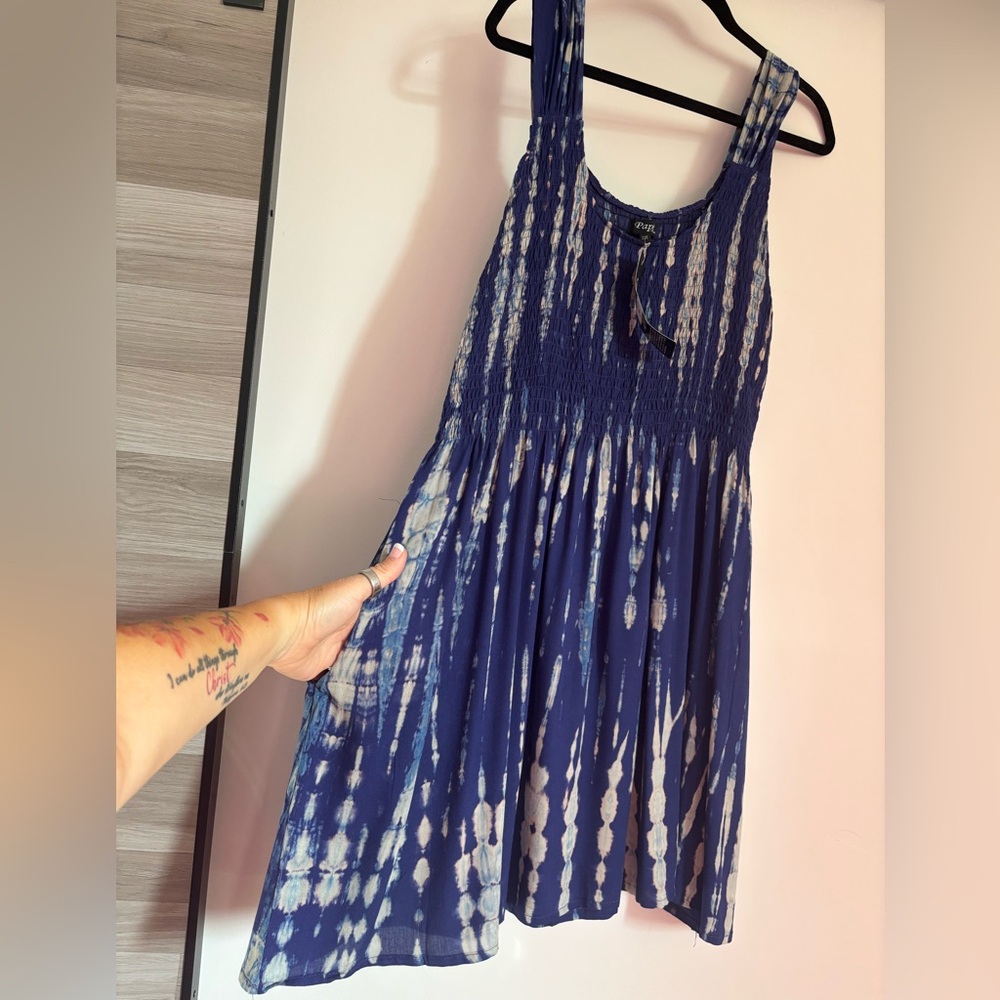 Boho Tie-Dye Blue Sleeveless Smocked Sundress